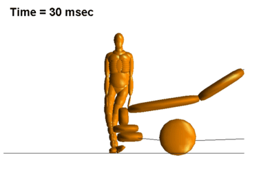 2 frame animation showing 3D representation of a car colliding with a pedestrian